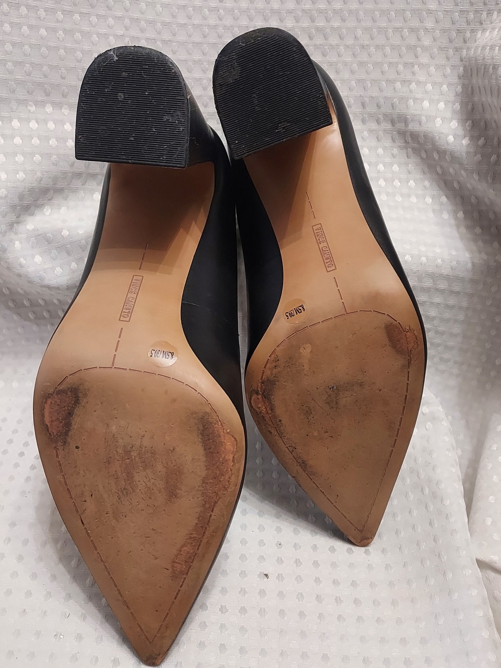Vince Camuto Black Leather Pointed-Toe Block Heel Pumps 8.5 - Picture 3 of 8